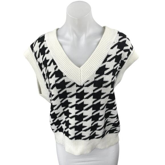 Endless Rose Black White Houndstooth Sleeveless V-neck Sweater Vest Tank Top M - Picture 1 of 3